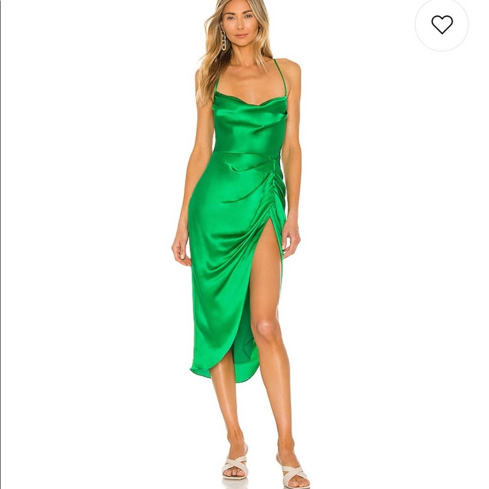 Amanda Uprichard Jasalina 100% silk midi Dress in Jungle green - Picture 1 of 12
